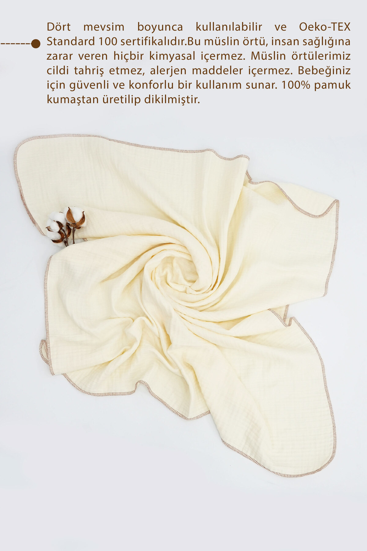 Mordesign %100 Pamuk 4 Katli Müslin Bebek Battaniyesi, Bebek Kundaği, 80X10