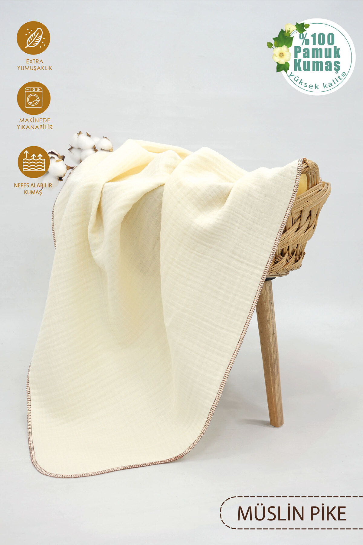 Mordesign %100 Pamuk 4 Katli Müslin Bebek Battaniyesi, Bebek Kundaği, 80X10