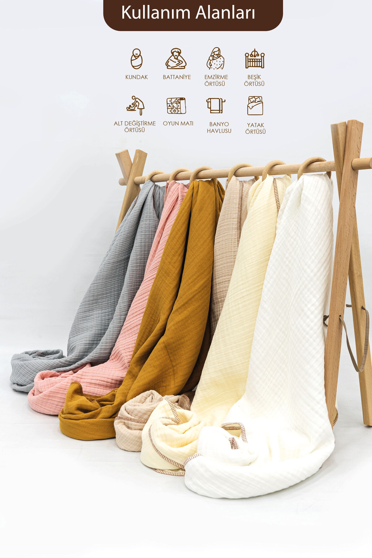 Mordesign %100 Pamuk 4 Katli Müslin Bebek Battaniyesi, Bebek Kundaği, 80X10