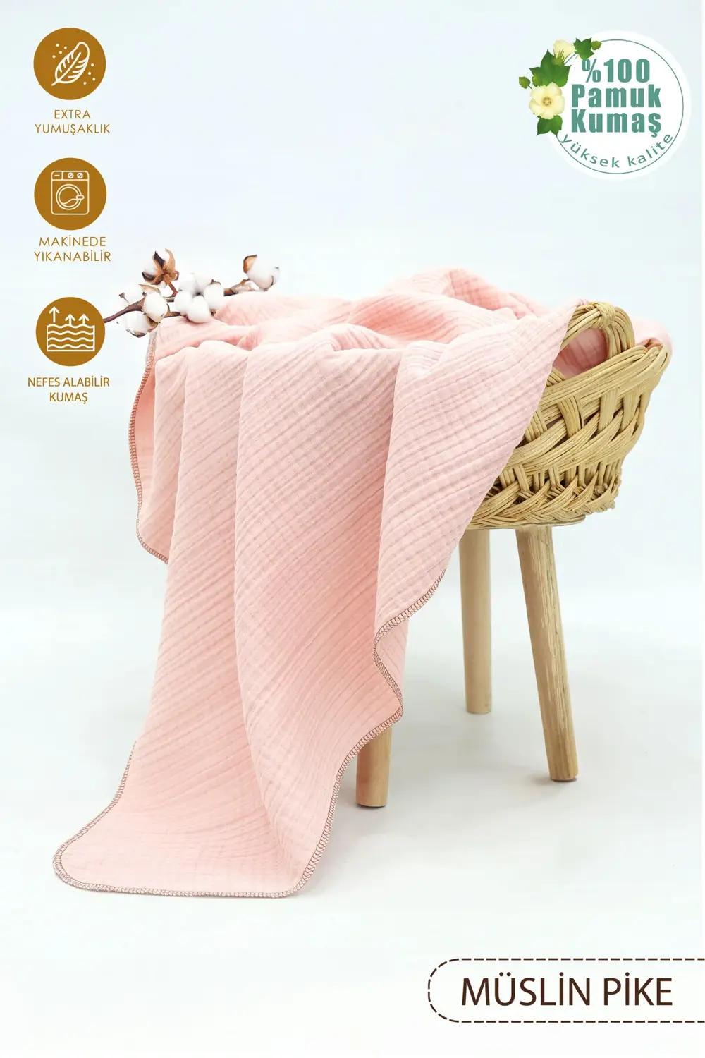 %100 Pamuk 4 Katlı Müslin Bebek Battaniyesi, Bebek Kundağı, Müsli