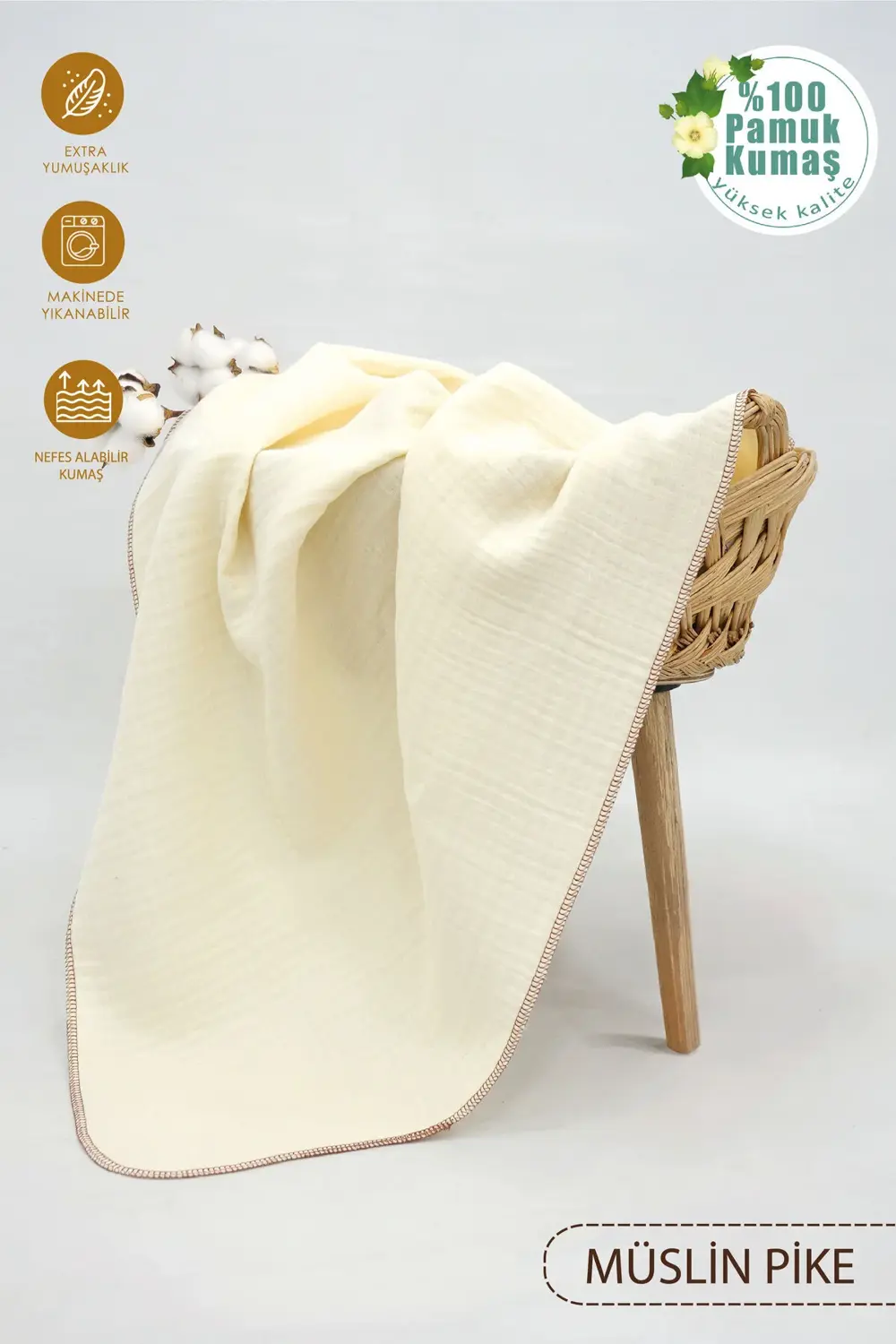 %100 Pamuk 4 Katlı Müslin Bebek Battaniyesi, Bebek Kundağı, 80x10