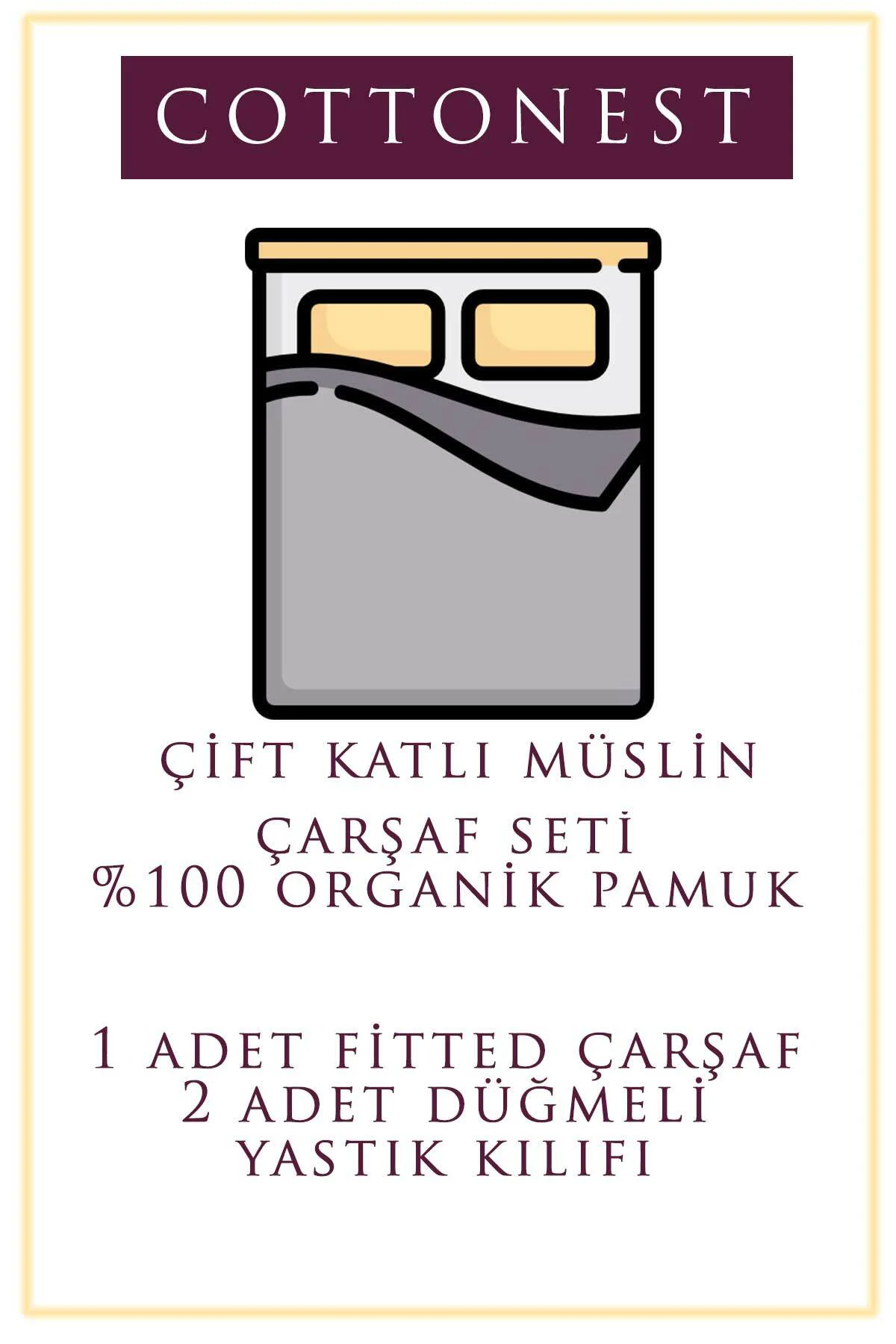 100% PAMUK BATTAL BOY 2 KATLI MÜSLİN ÇARŞAF SETİ 50 * 70 YASTIK KILIFI 180x200