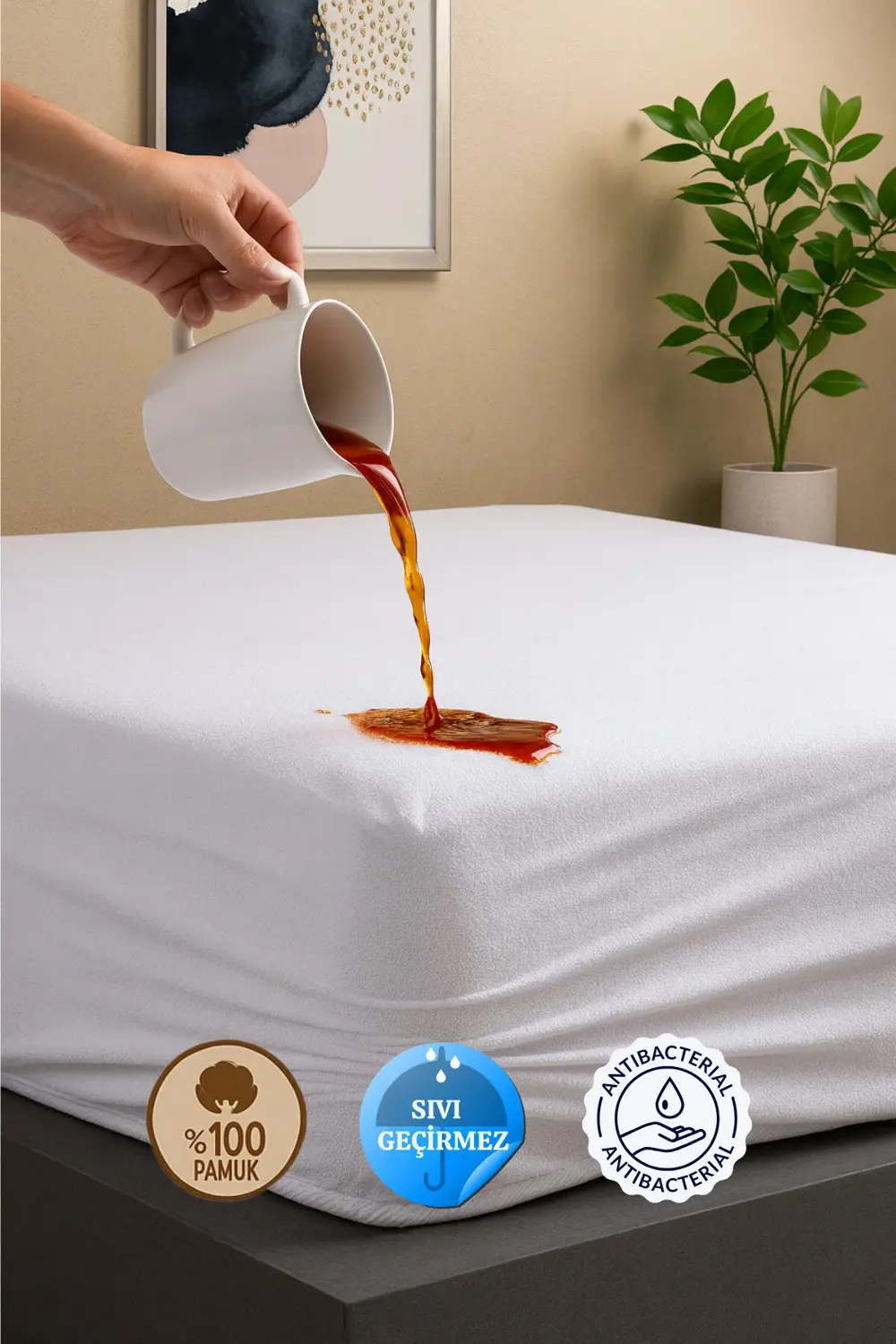 %100 Pamuk Fitted Su Sıvı Geçirmez Yatak Koruyucu Bebek-Tek-Çift