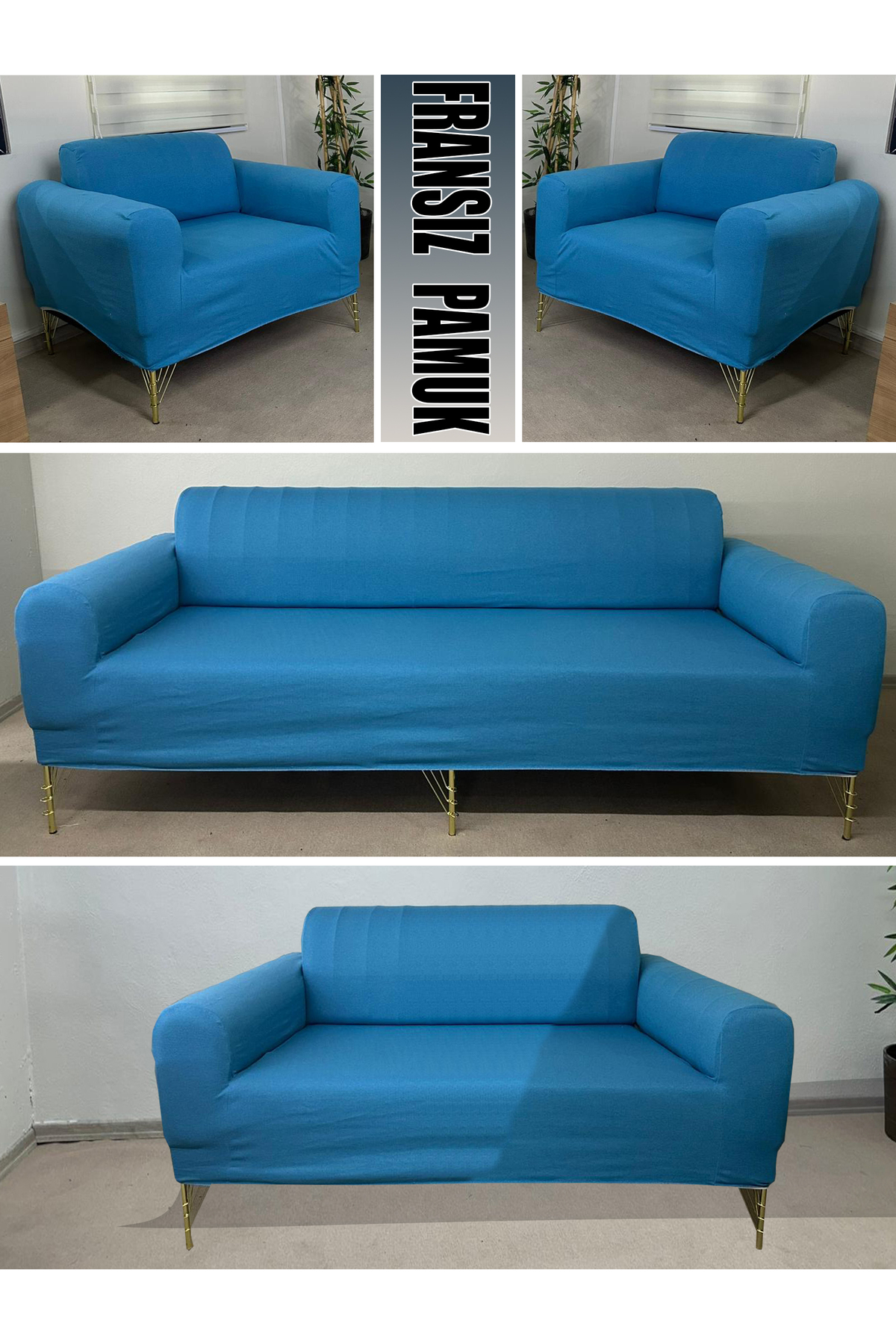 Home %100 Pamuk Fransiz Kumaş 3+2+1+1 Komple Giydirme Kanepe&Çekyat, B