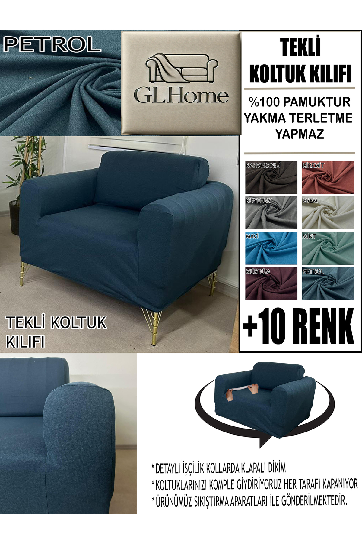 Home %100 Pamuk Fransiz Kumaş Tekli Komple Giydirme Tekli & Berjer , B