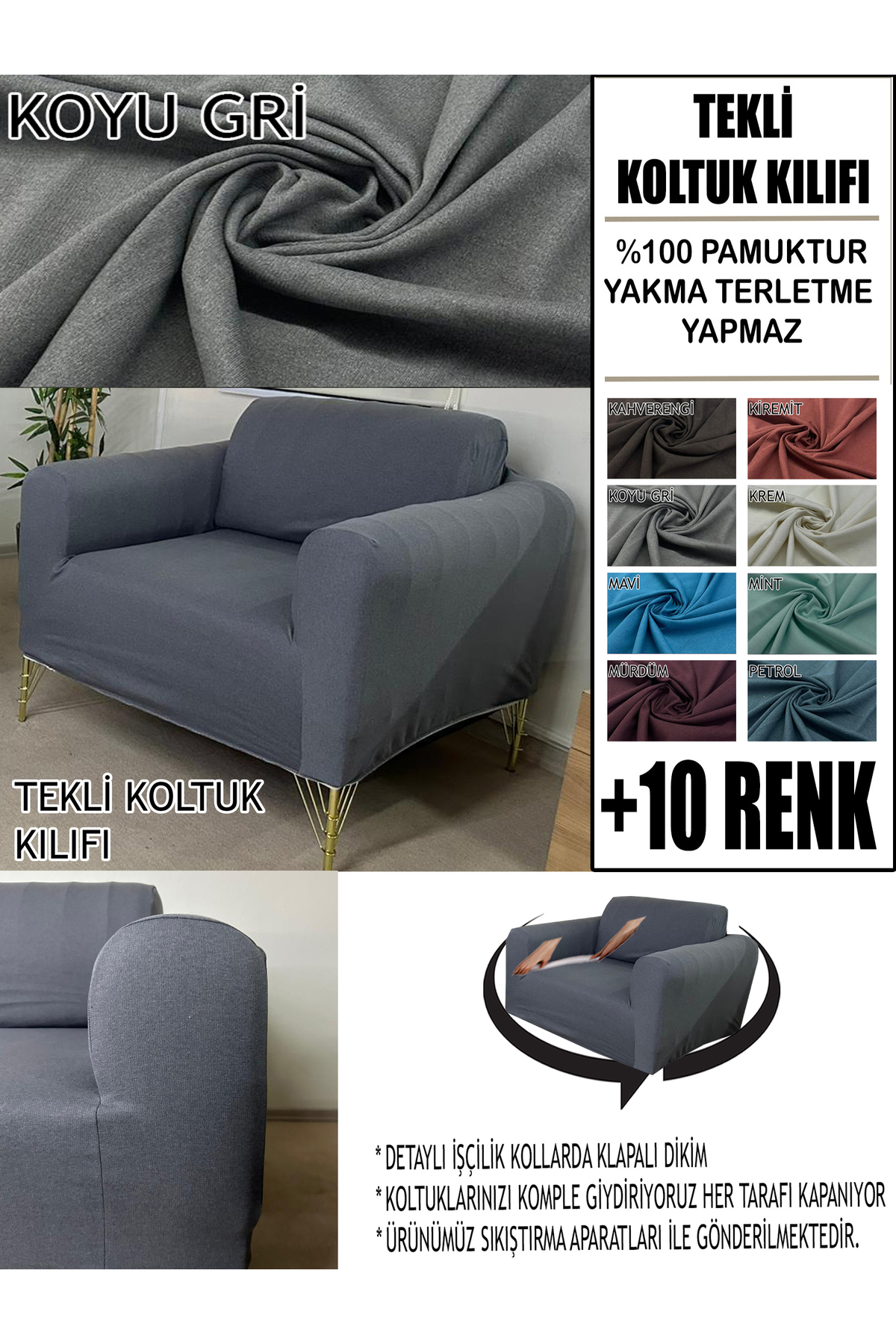 Home %100 Pamuk Fransiz Kumaş Tekli Komple Giydirme Tekli & Berjer , B