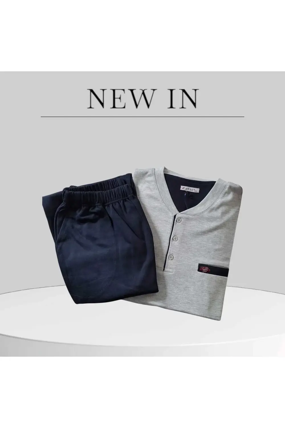 %100 Pamuk İnterlok Erkek Pijama Takımı Gri-Lacivert