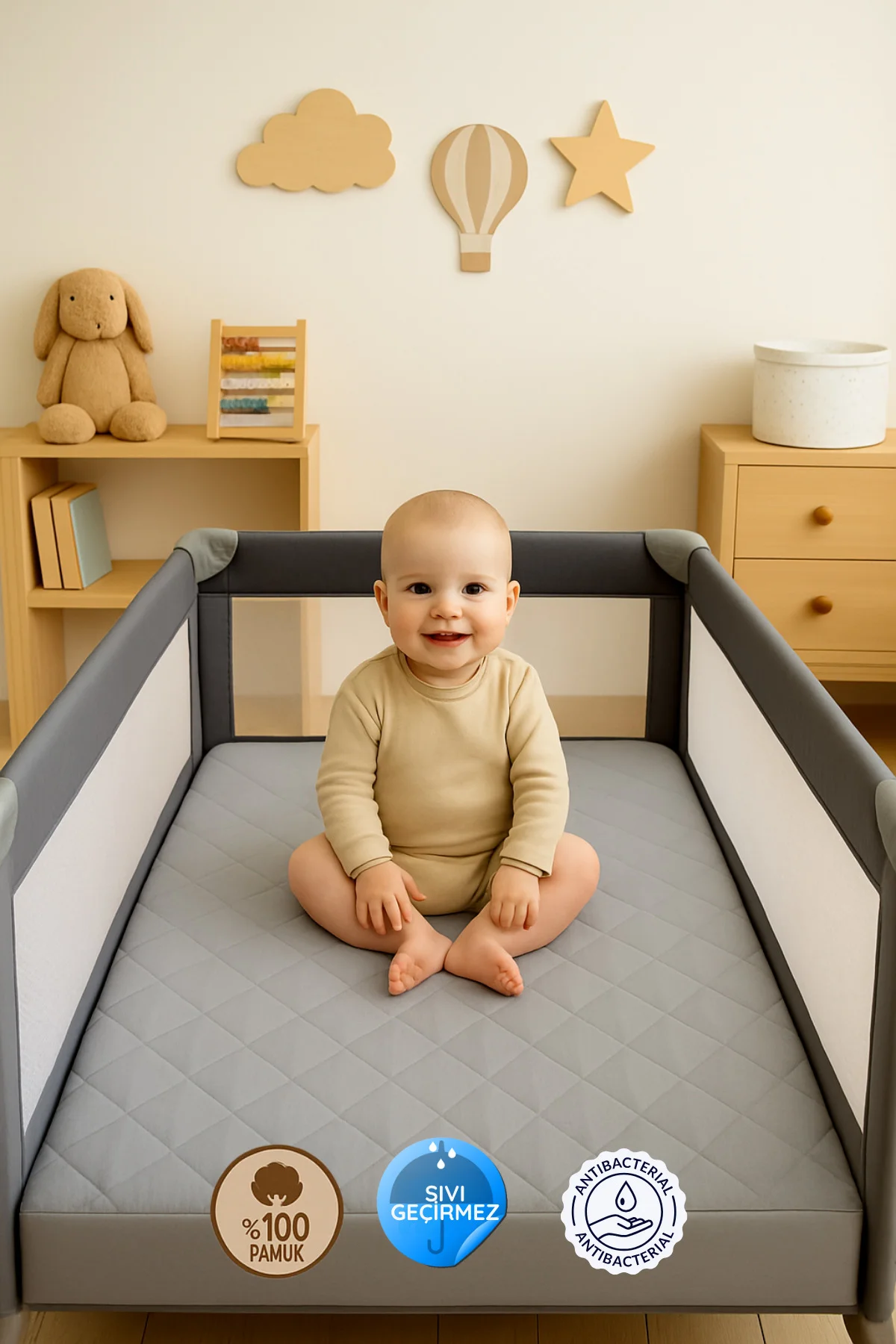%100 Pamuk Kapitone Fitted Sıvı Geçirmez Bebek Alezi-Çocuk Alezi,