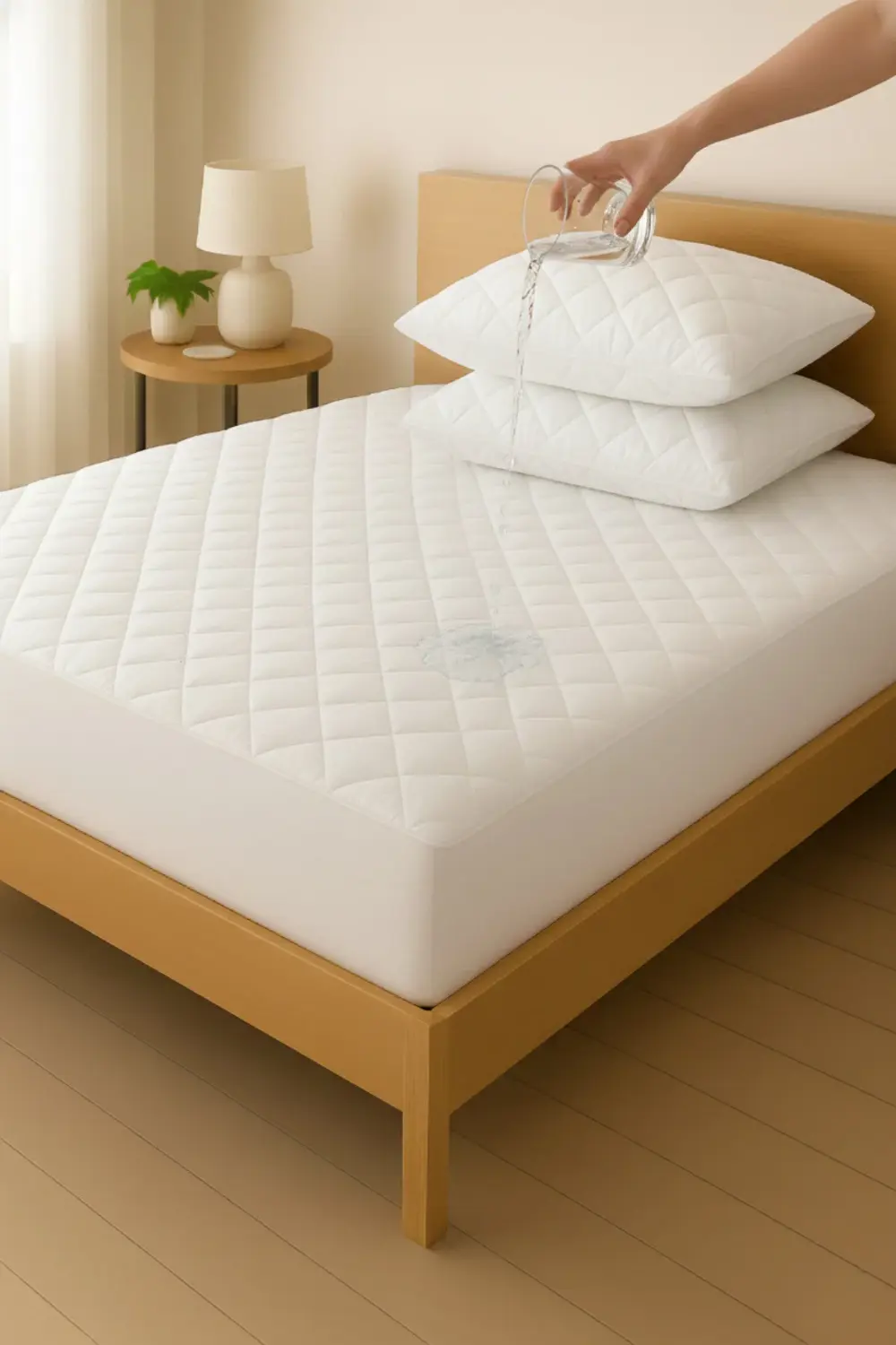 %100 Pamuk Kapitone Fitted Su Sıvı Geçirmez Yatak Koruyucu Alez +