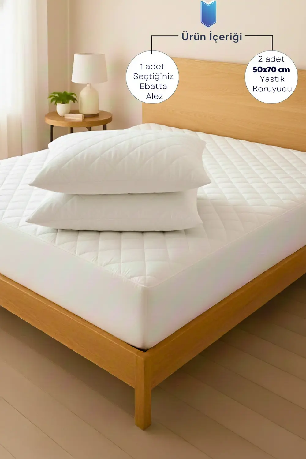 %100 Pamuk Kapitone Fitted Su Sıvı Geçirmez Yatak Koruyucu Alez +