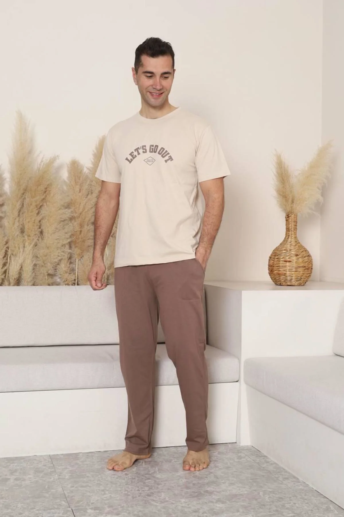 %100 pamuk kısa kol cep detaylı erkek pijama takımı