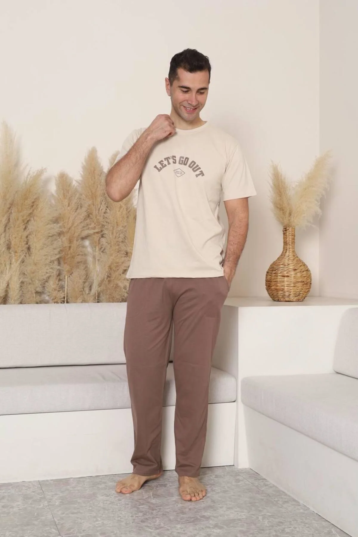 %100 pamuk kısa kol cep detaylı erkek pijama takımı