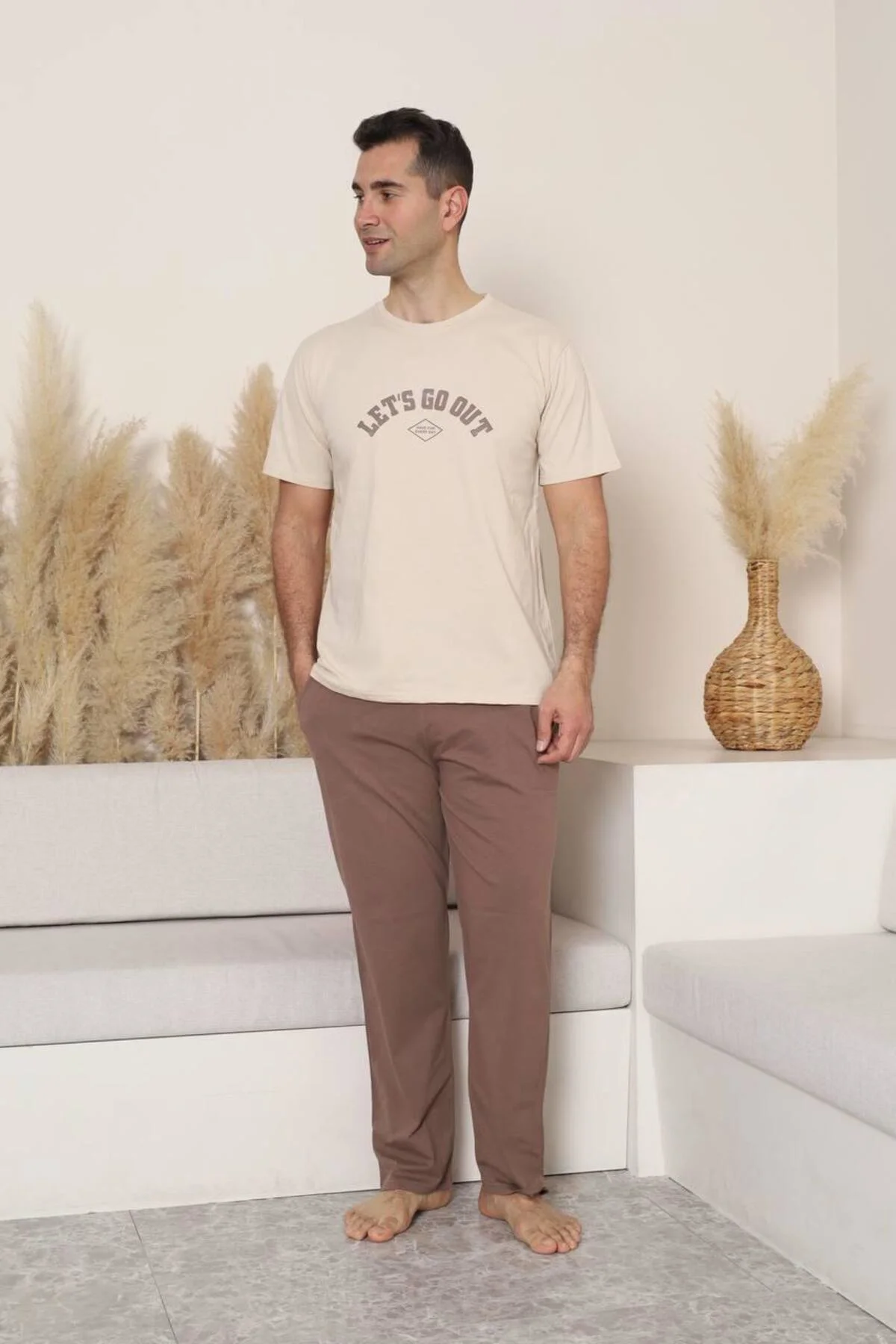 %100 pamuk kısa kol cep detaylı erkek pijama takımı