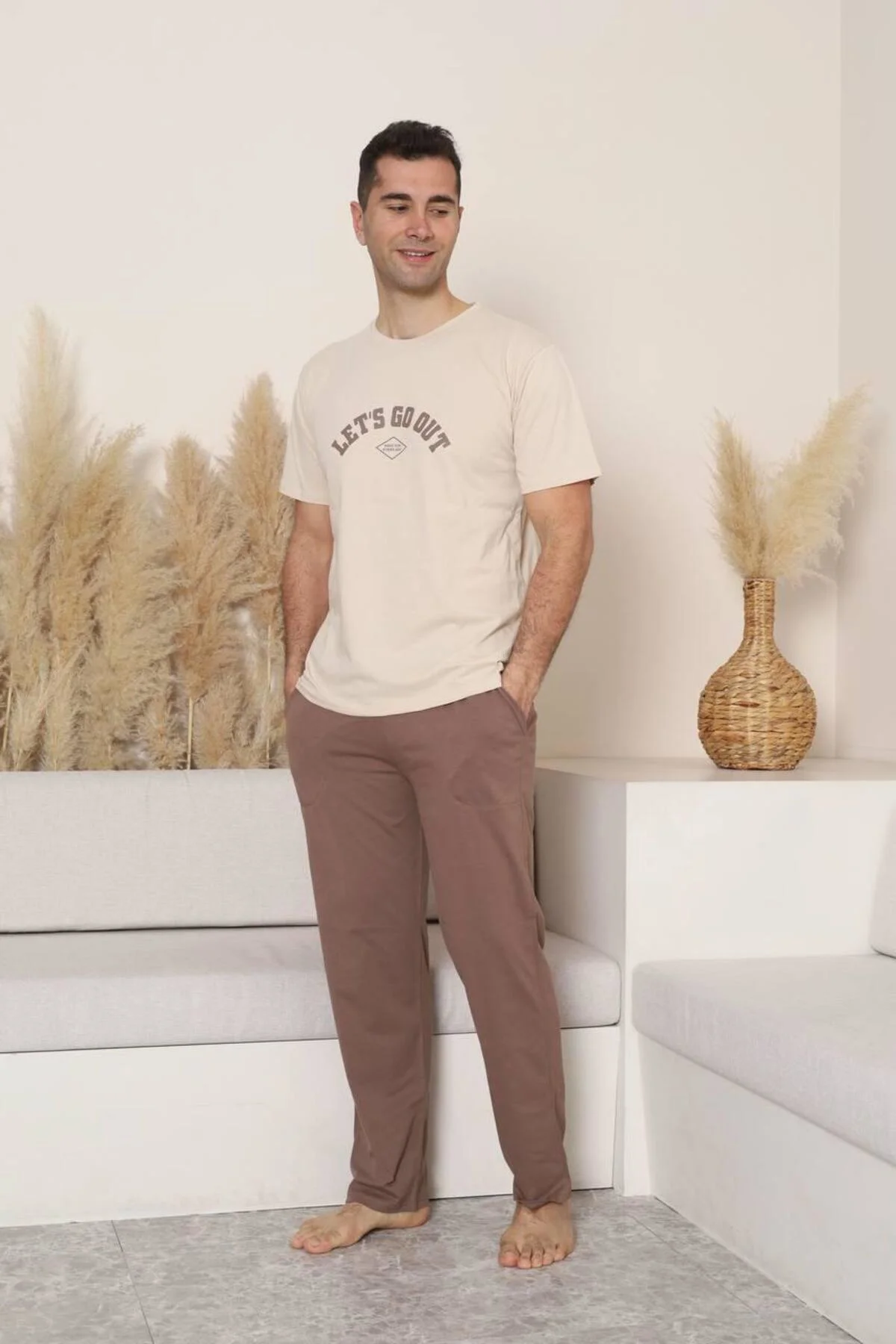 %100 pamuk kısa kol cep detaylı erkek pijama takımı