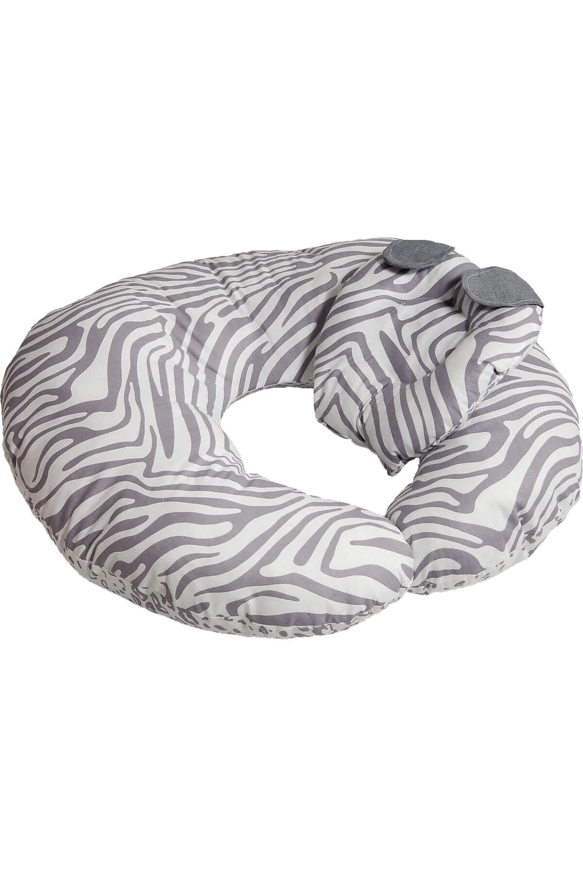 %100 Pamuk Kumaş Gri Zebra Çift Renk Emzirme Yastığı Destek Minde