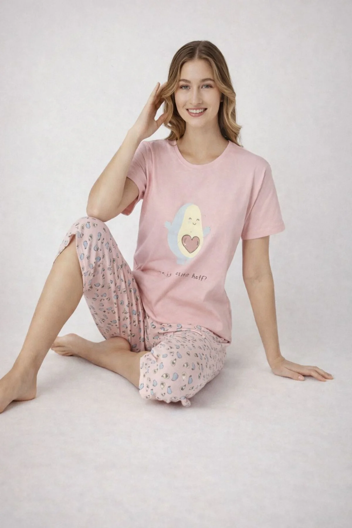 %100 pamuk pembe kaprili pijama takımı
