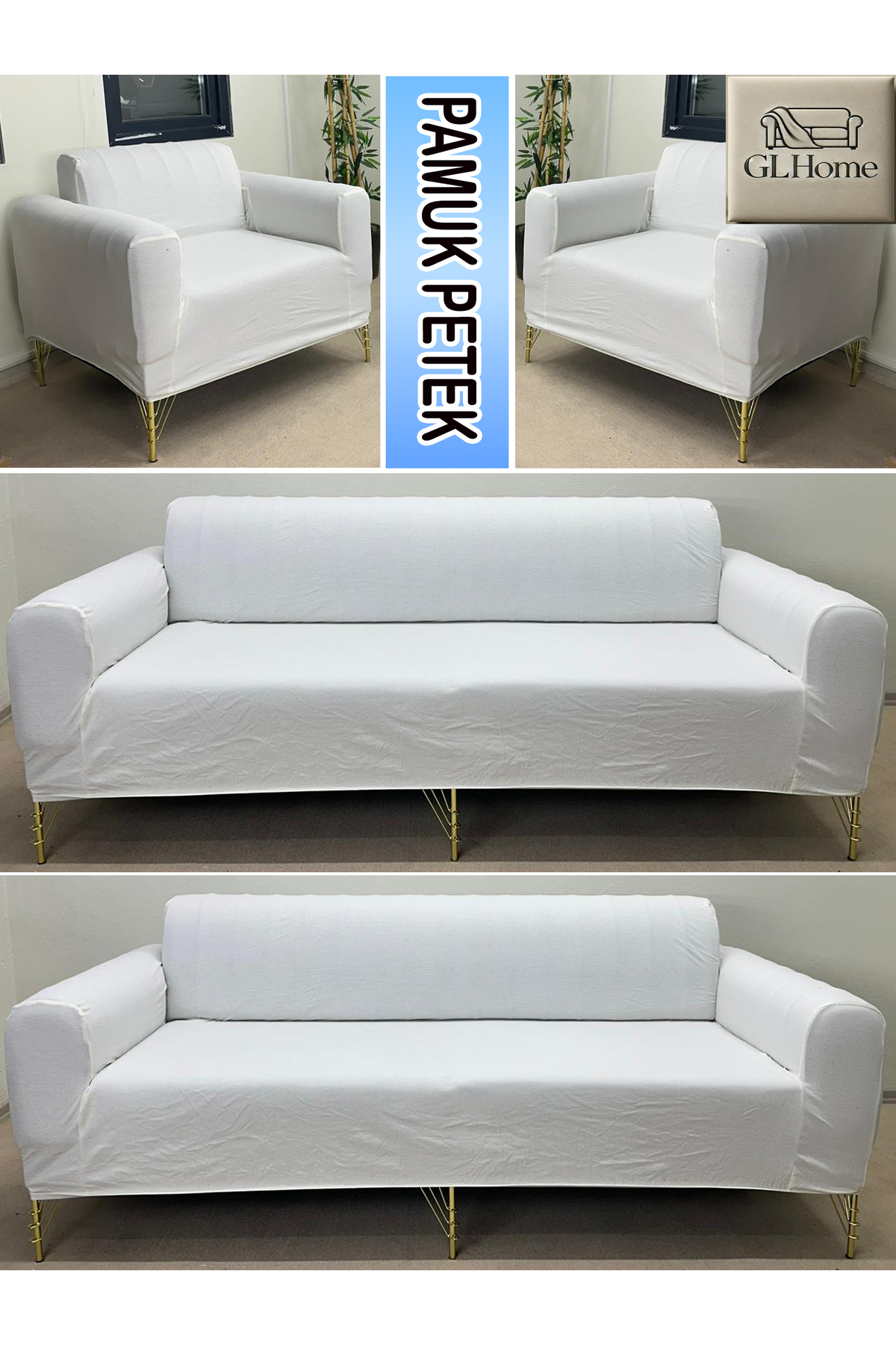 Home %100 Pamuk Petek Kumaş 3+3+1+1 Set Komple Giydirme Kanepe&Çekyat,