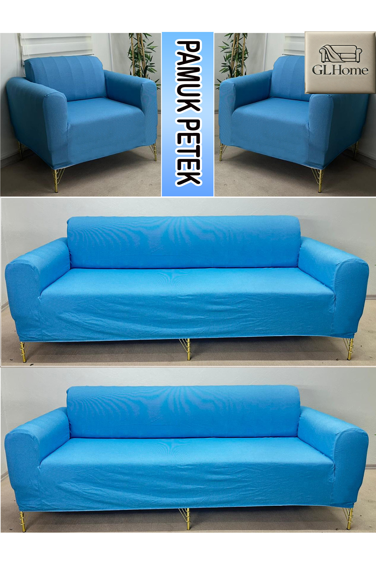 Home %100 Pamuk Petek Kumaş 3+3+1+1 Komple Giydirme Kanepe&Çekyat, Boh