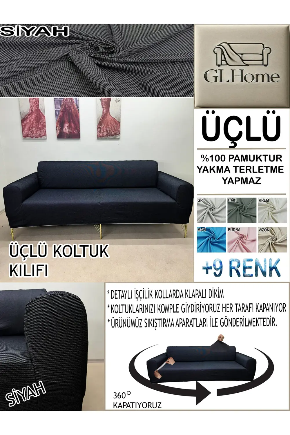 %100 PAMUK PETEK KUMAŞ 3 LÜ KOMPLE GİYDİRME KANEPE & ÇEKYAT, BOHE