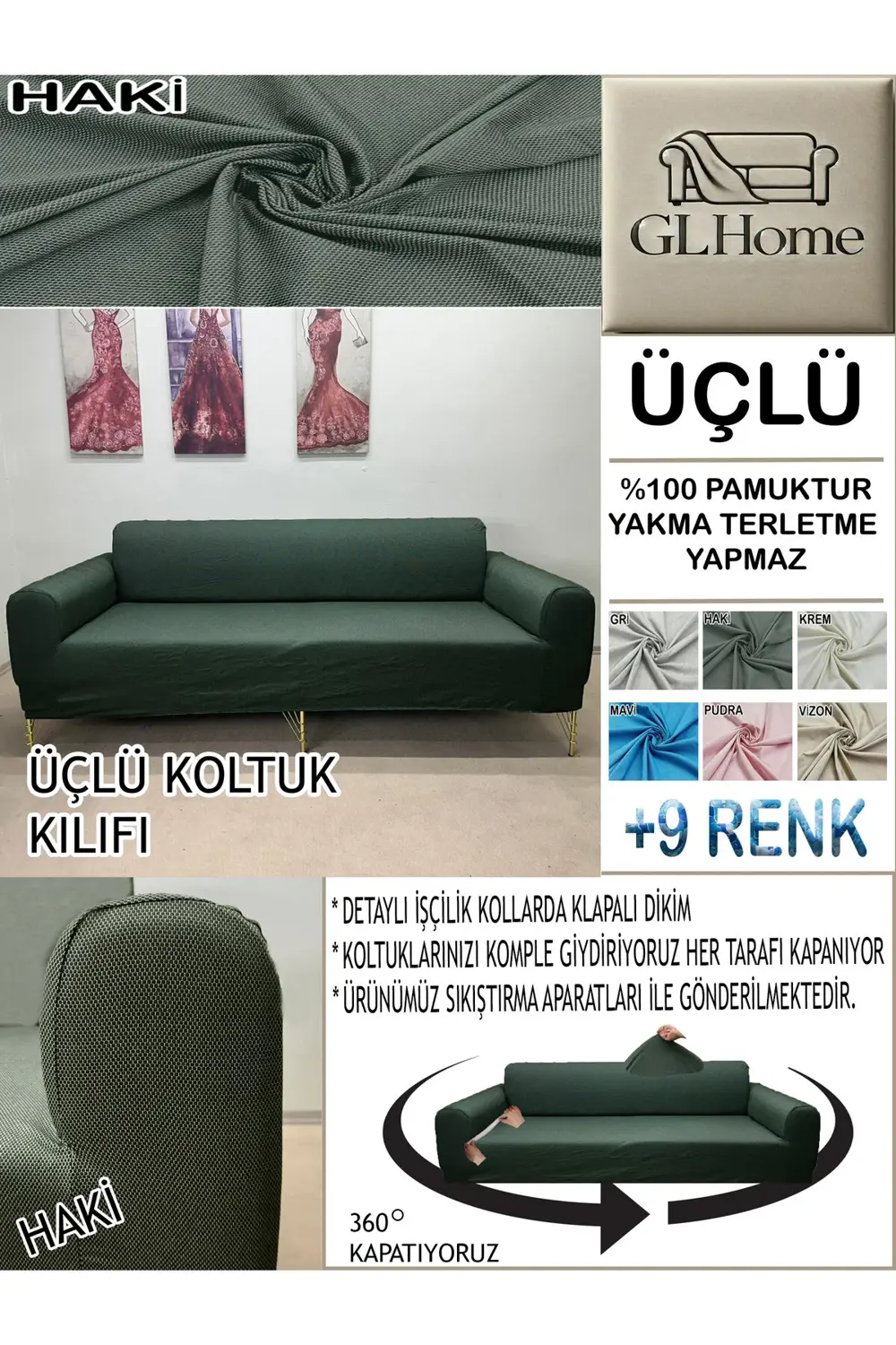 %100 PAMUK PETEK KUMAŞ 3 LÜ KOMPLE GİYDİRME KANEPE & ÇEKYAT, BOHE
