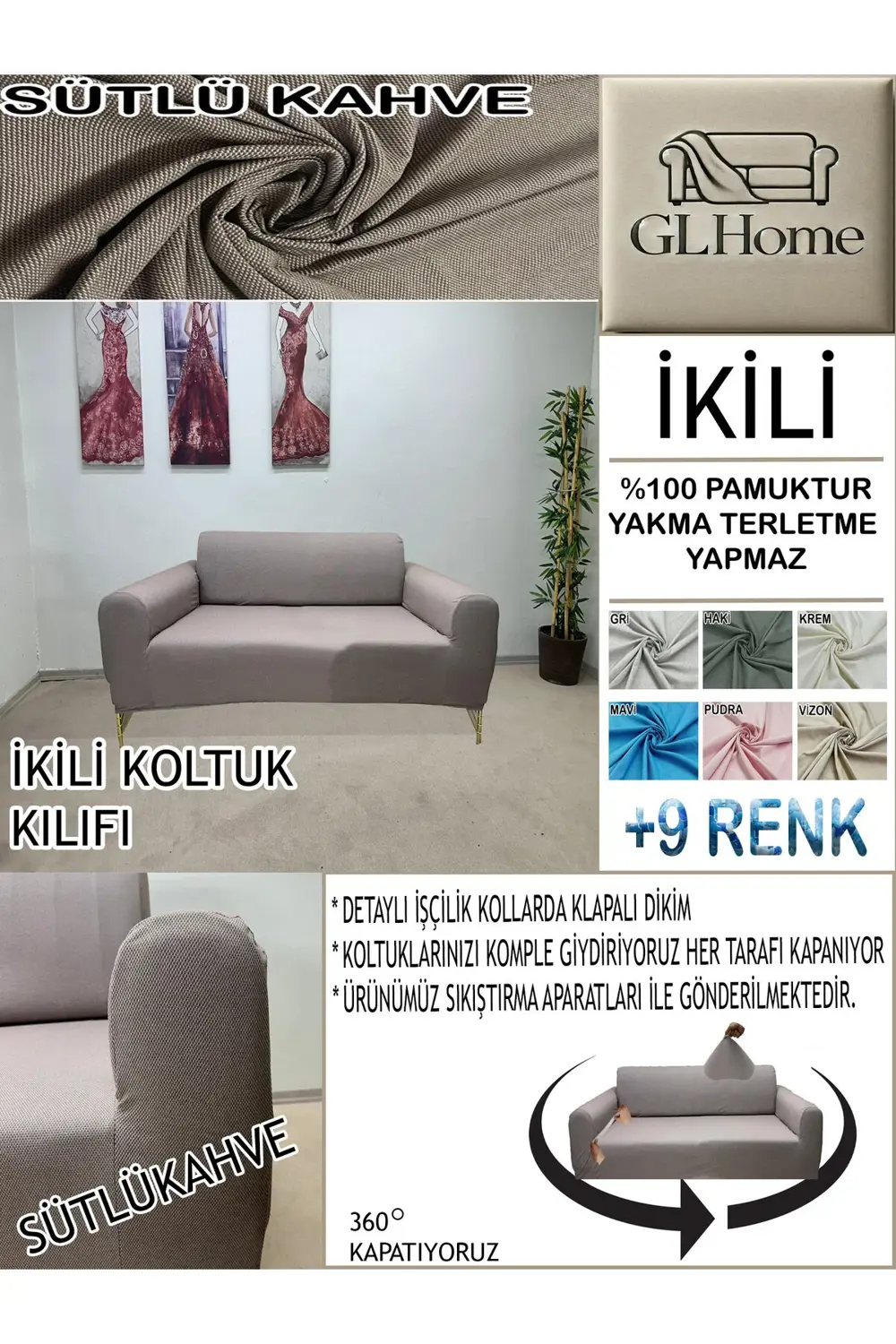 %100 PAMUK PETEK KUMAŞ ÇİFT KİŞİLİK KOMPLE GİYDİRME 2'Lİ KANEPE,