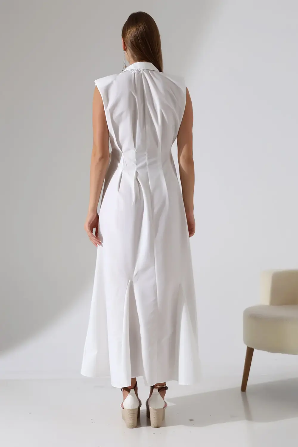 %100 Pamuk Poplin Düğmeli Balık Form Gömlek Elbise