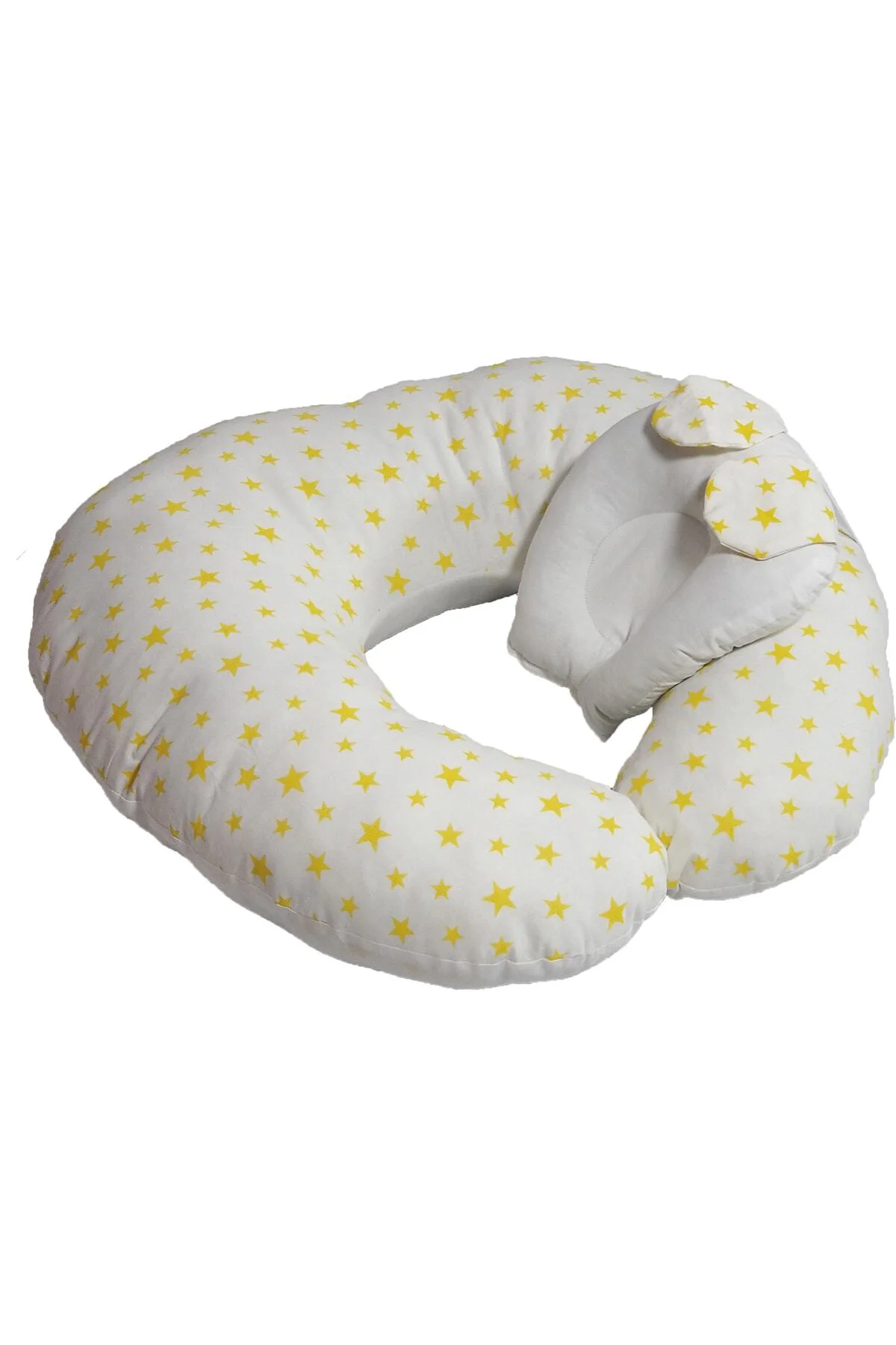 %100 Pamuk Sarı Yıldızlı Kumaş Çift Renk Emzirme Yastığı Destek M