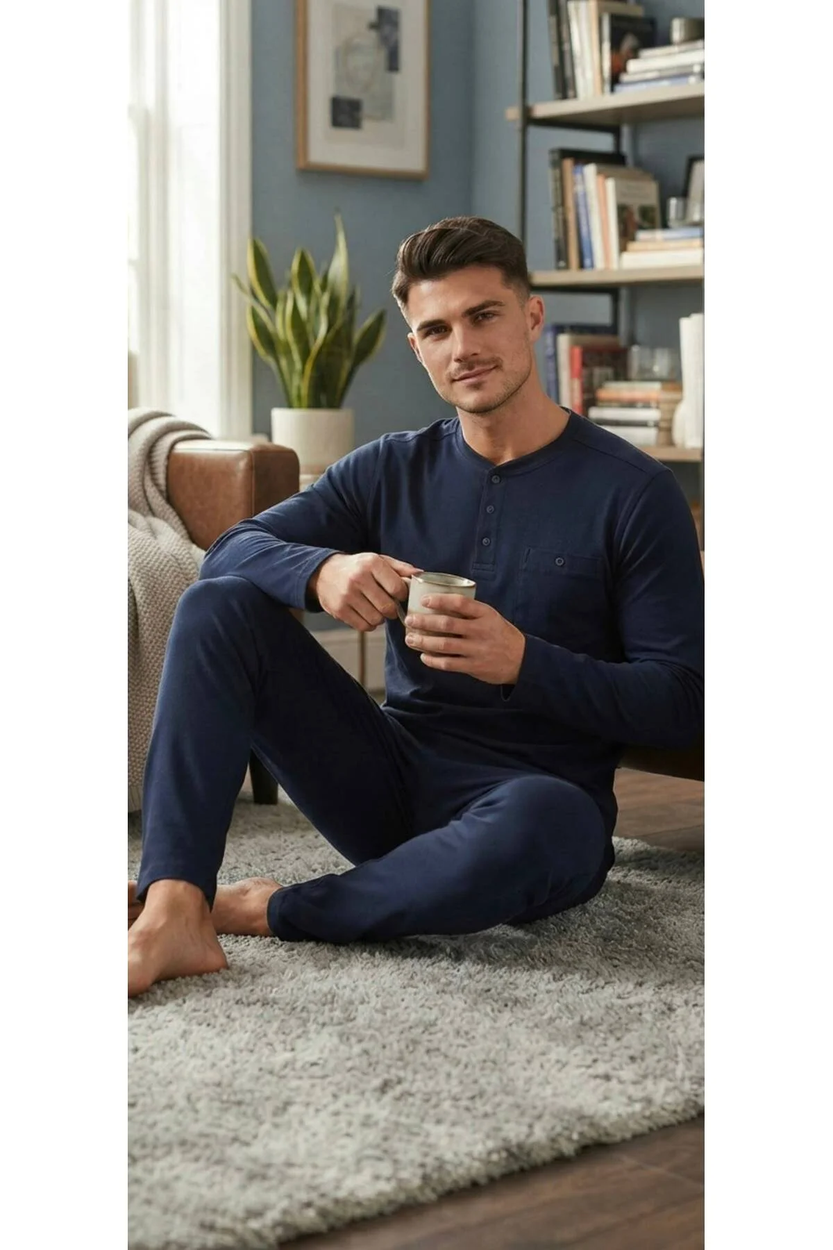 %100 Pamuk Selanik Örme Uzun Kol Erkek Pijama Takımı Kışlık - Görsel 3