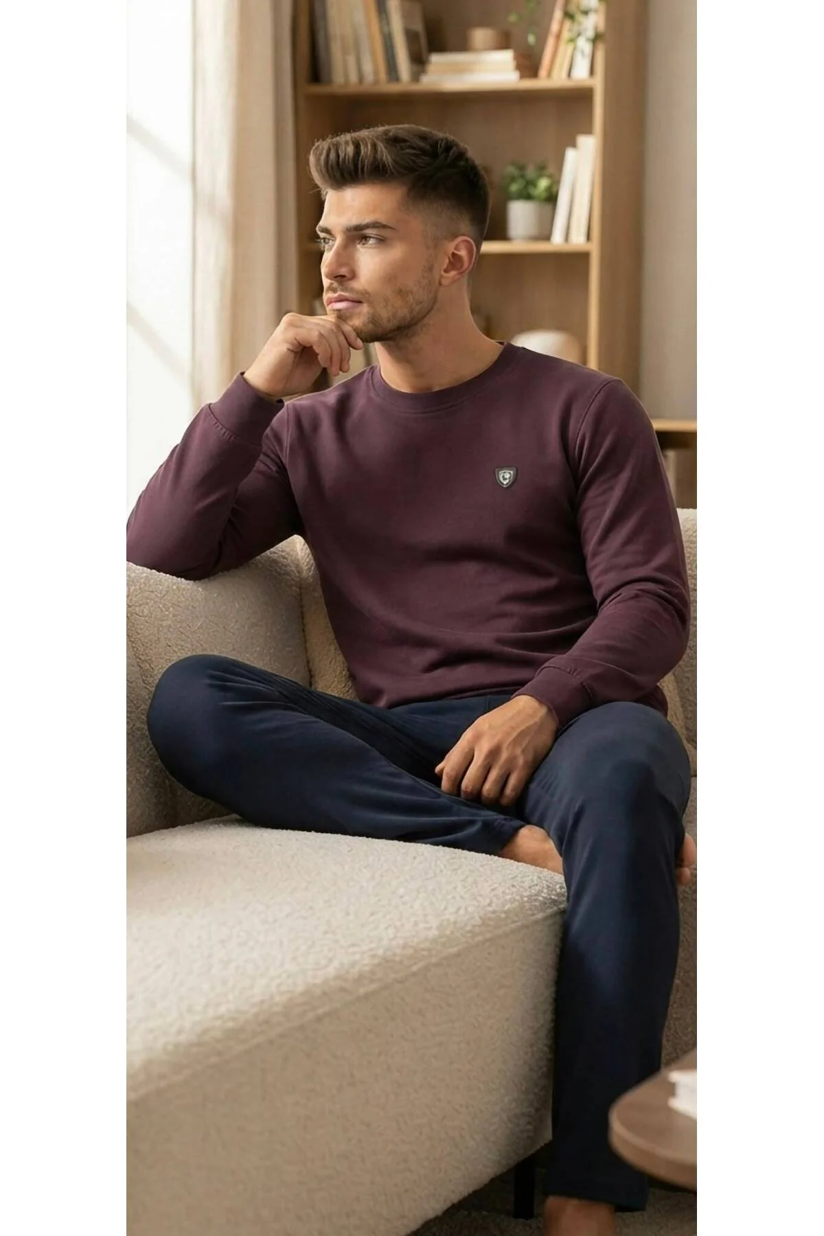 %100 Pamuk Selanik Örme Uzun Kol Erkek Pijama Takımı Kışlık Bordo %100 Pamuk Selanik Örme Uzun Kol Erkek Pijama Takımı Kışlık Bordo - Görsel 3