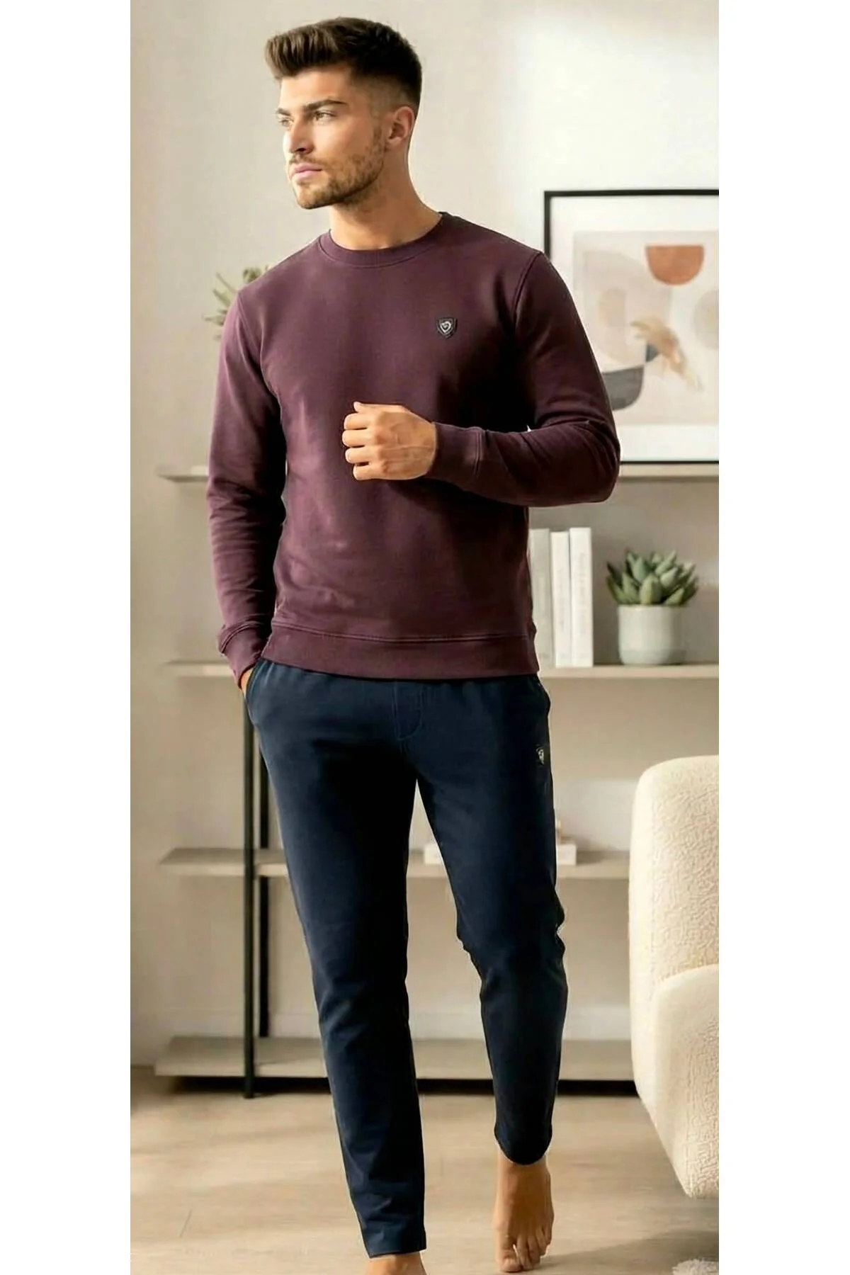 %100 Pamuk Selanik Örme Uzun Kol Erkek Pijama Takımı Kışlık Bordo %100 Pamuk Selanik Örme Uzun Kol Erkek Pijama Takımı Kışlık Bordo - Görsel 2