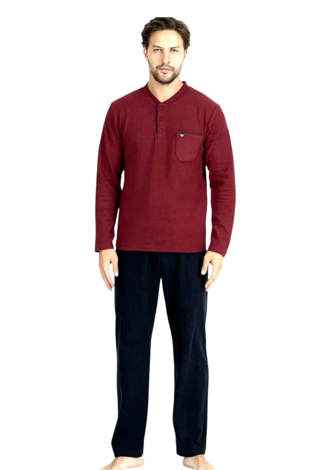 %100 Pamuk Selanik Örme Uzun Kol Erkek Pijama Takımı Kışlık