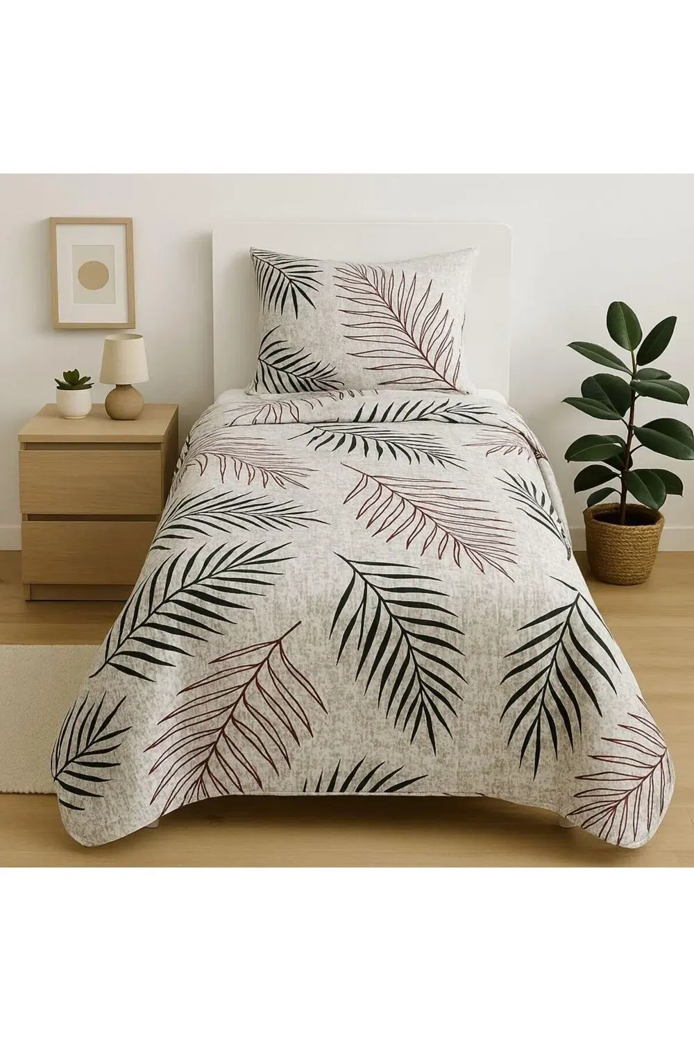 %100 Pamuk Tek Kişilik Pike Seti Elyaf Dolgulu Kapıtone Yaprak De