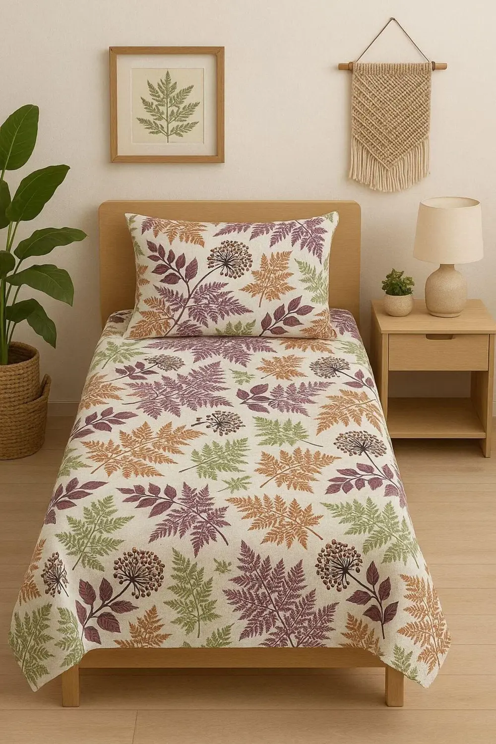 %100 Pamuk Tek Kişilik Pike Seti Morlu Bahar Dalı