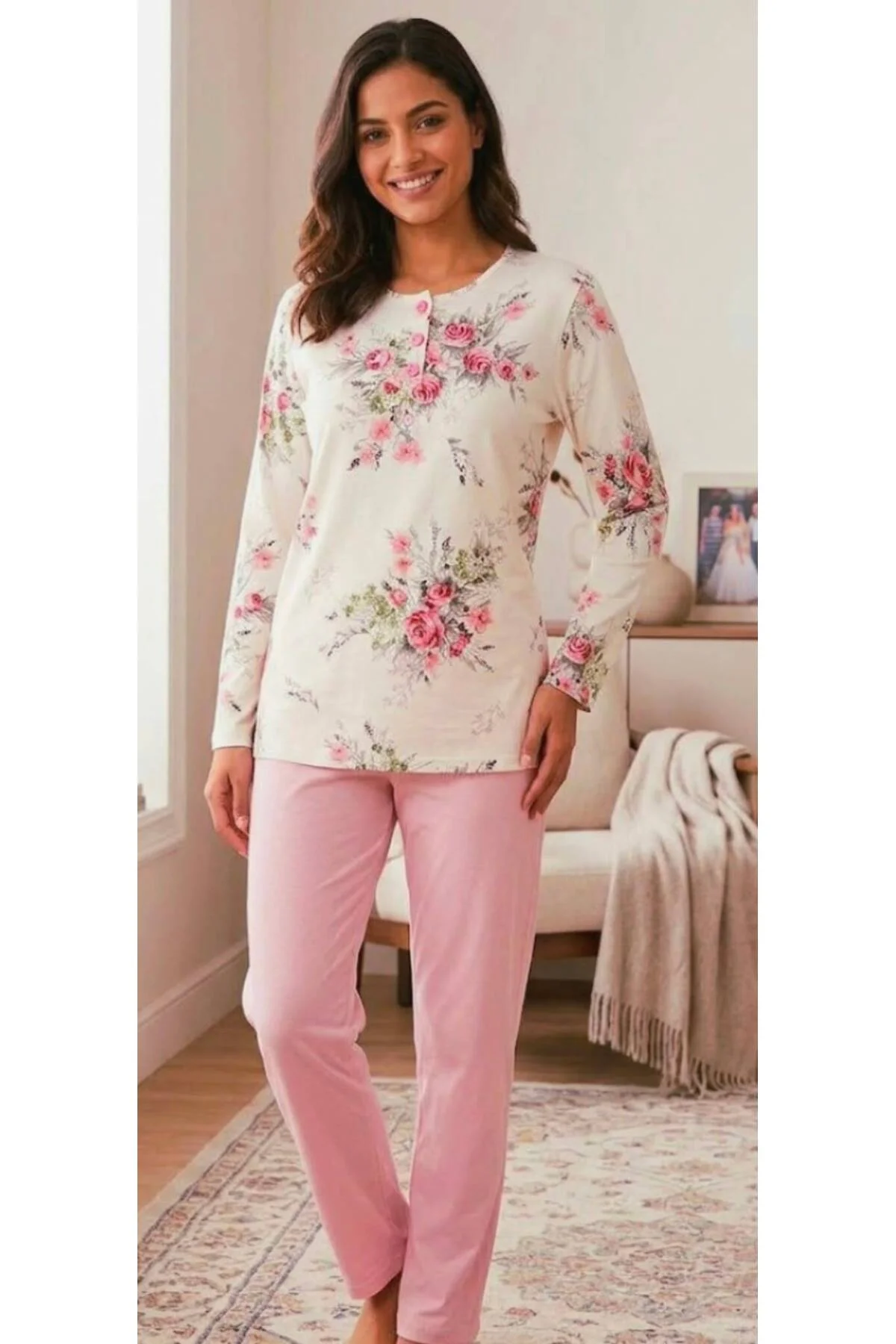 % 100 Pamuk Uzun Kol Kadın Pijama Takımı % 100 Pamuk Uzun Kol Kadın Pijama Takımı