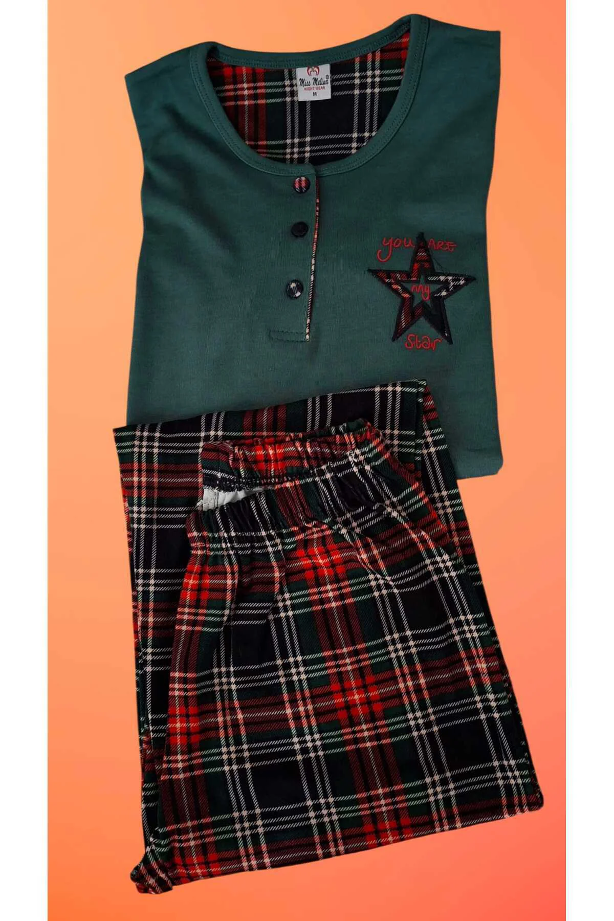 % 100 Pamuk Uzun Kol Kadın Pijama Takımı EKOSELİ