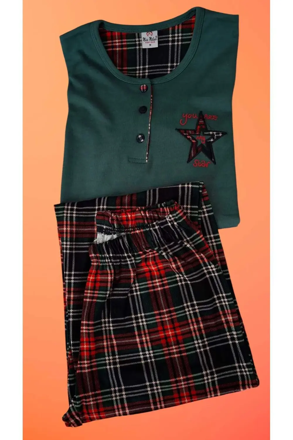 % 100 Pamuk Uzun Kol Kadın Pijama Takımı EKOSELİ