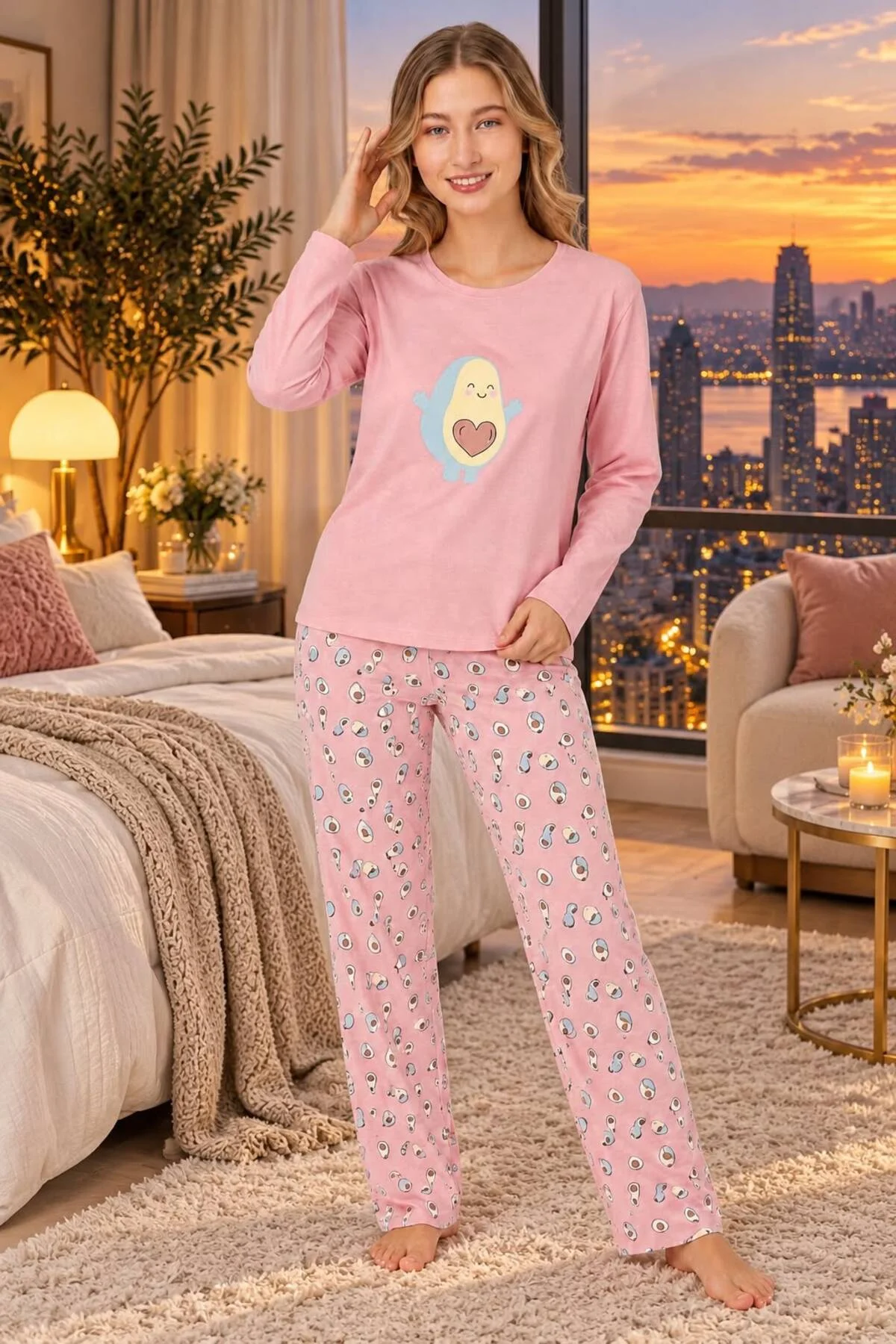 %100 pamuk ve likra kumaşlı pijama takımı