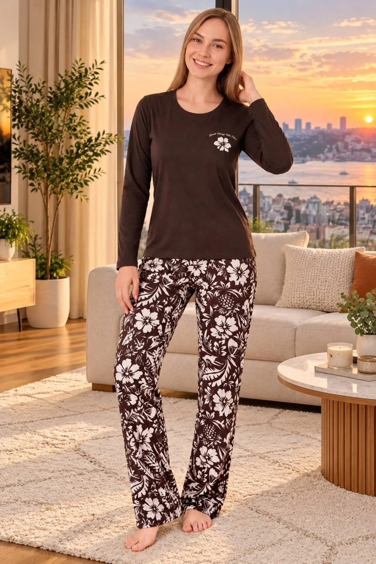 %100 pamuk ve likra kumaş pijama takımı