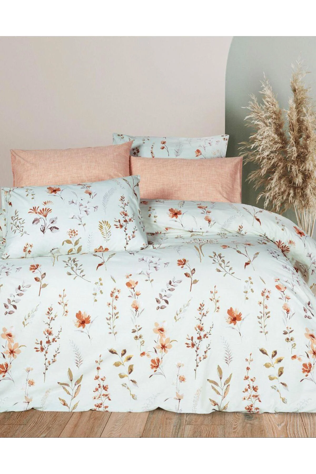 %100 Pamuklu Çift Kişilik Nevresim Takımı Kenzo Yeşil