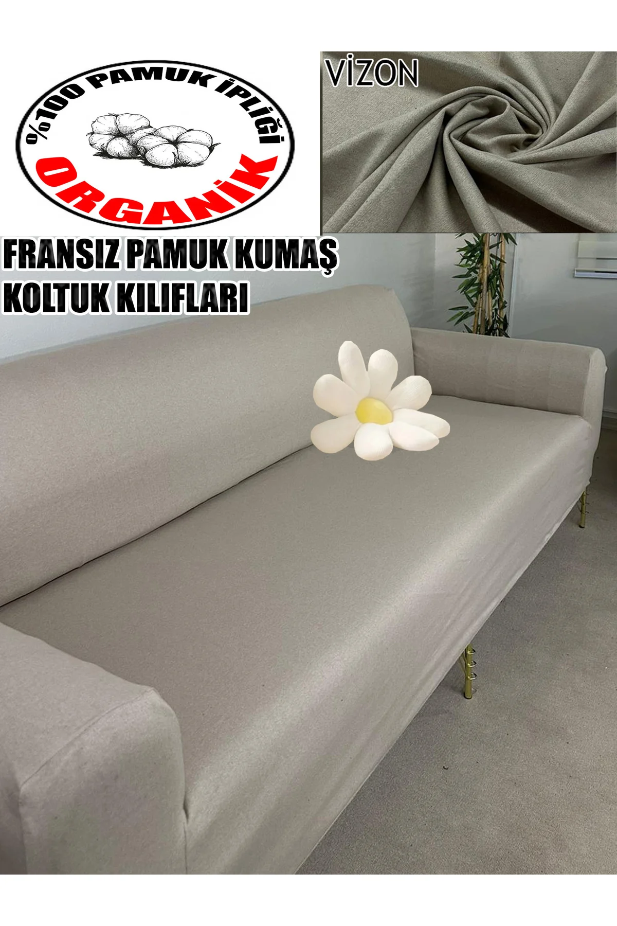 %100 Pamuklu Kumaş 1 Adet Üçlü Koltuk Kılıfı, Komple Kaplama, Ter