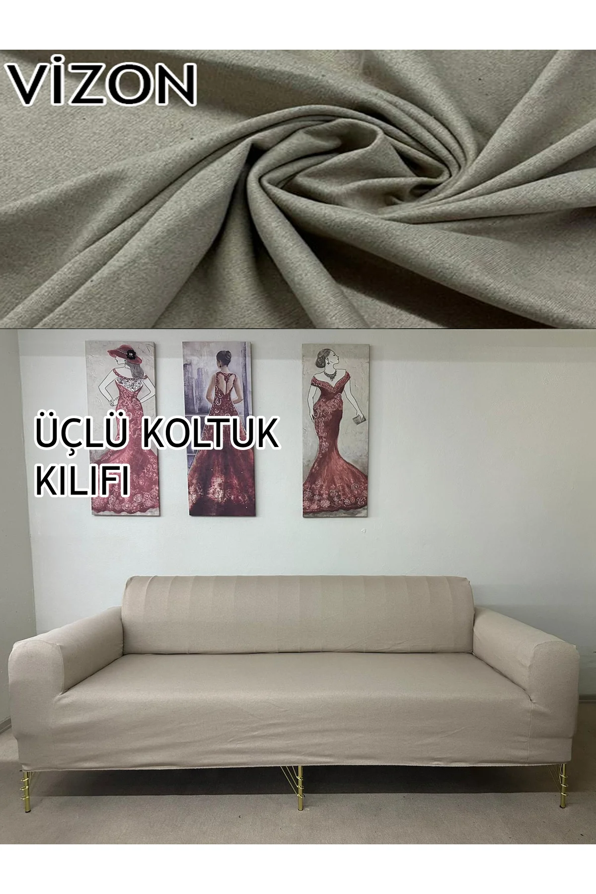 %100 Pamuklu Kumaş 1 Adet Üçlü Koltuk Kılıfı, Komple Kaplama, Ter