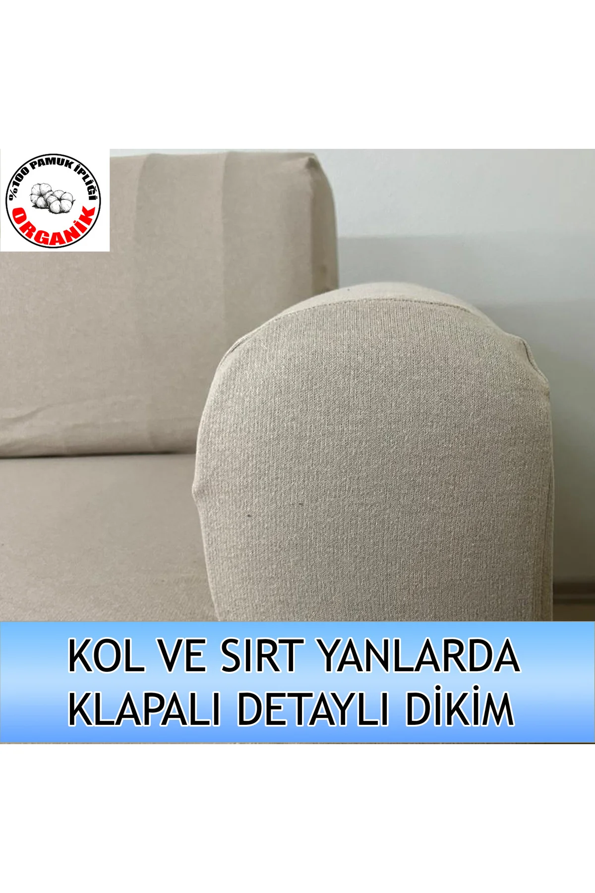 %100 Pamuklu Kumaş 1 Adet Üçlü Koltuk Kılıfı, Komple Kaplama, Ter