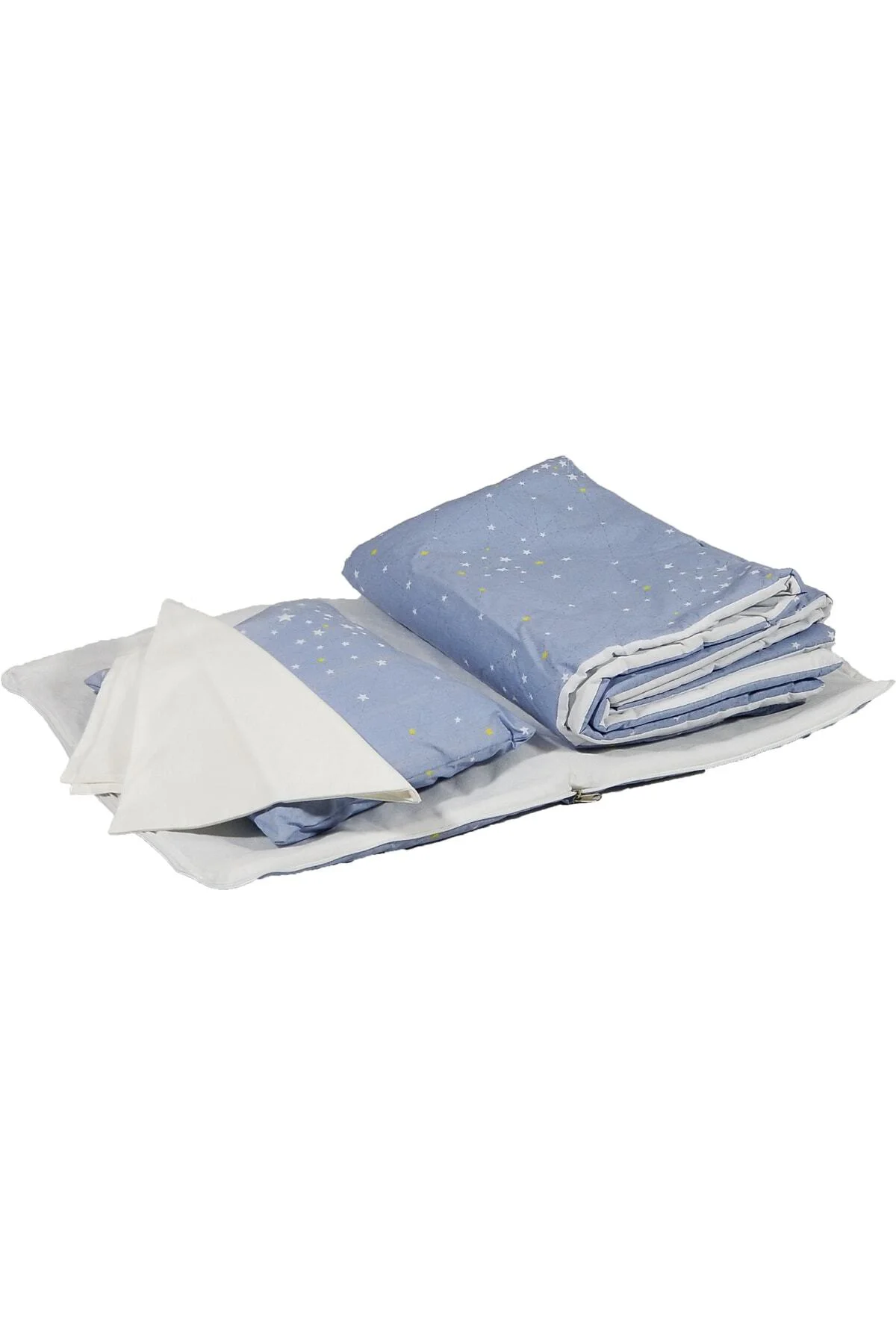 %100 Pamuklu Mavi Yıldızlı Kumaş Bebek Alt Açma Minderi Ve Beşik 