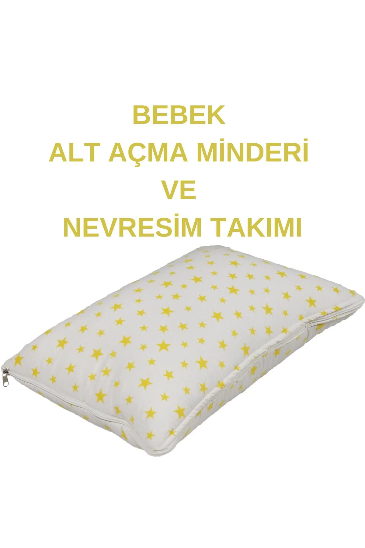 %100 Pamuklu Sarı Yıldızlı Kumaş Bebek Alt Açma Minderi ve Beşik 