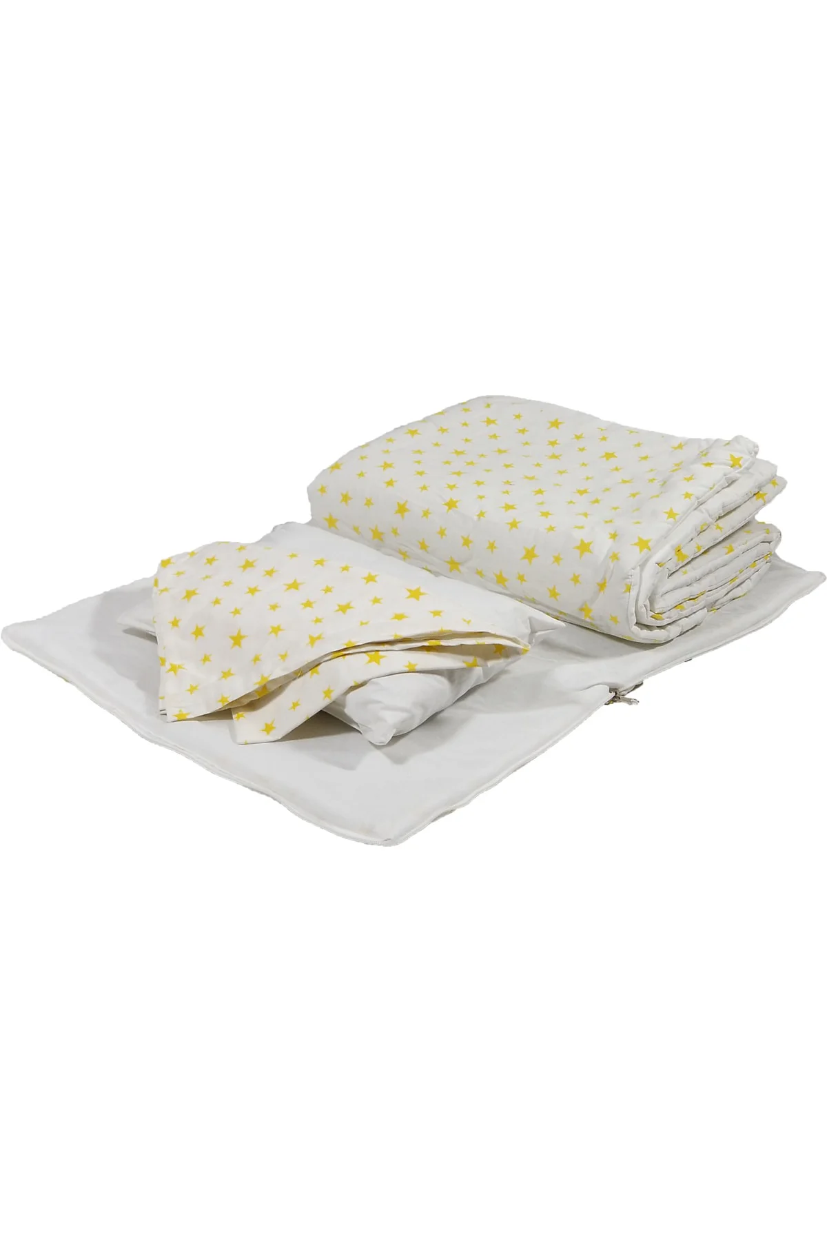 %100 Pamuklu Sarı Yıldızlı Kumaş Bebek Alt Açma Minderi ve Beşik 