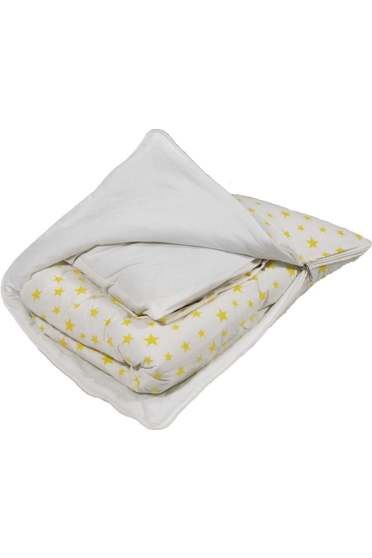 %100 Pamuklu Sarı Yıldızlı Kumaş Bebek Alt Açma Minderi ve Beşik 