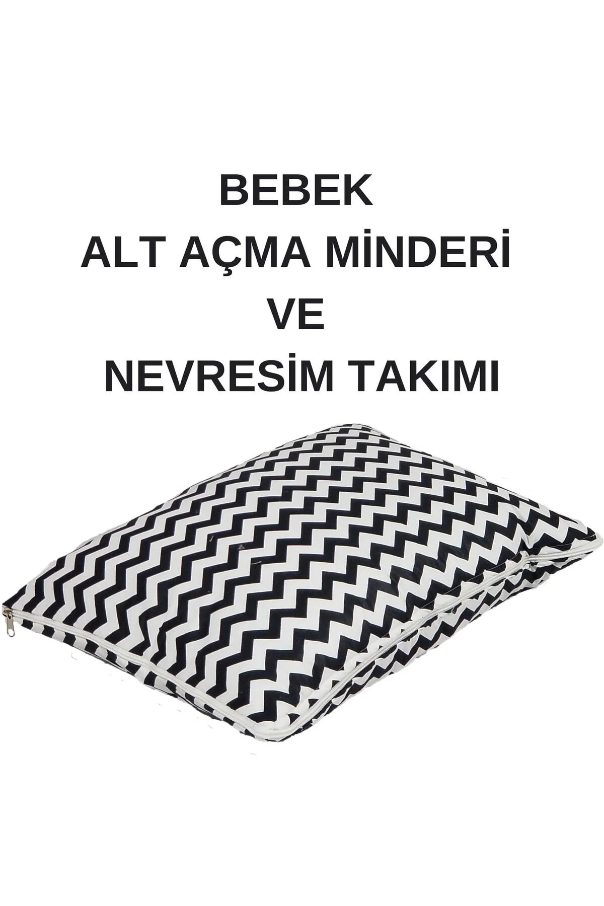 %100 Pamuklu Siyah Zikzaklı Kumaş Bebek Alt Açma Minderi Ve Beşik