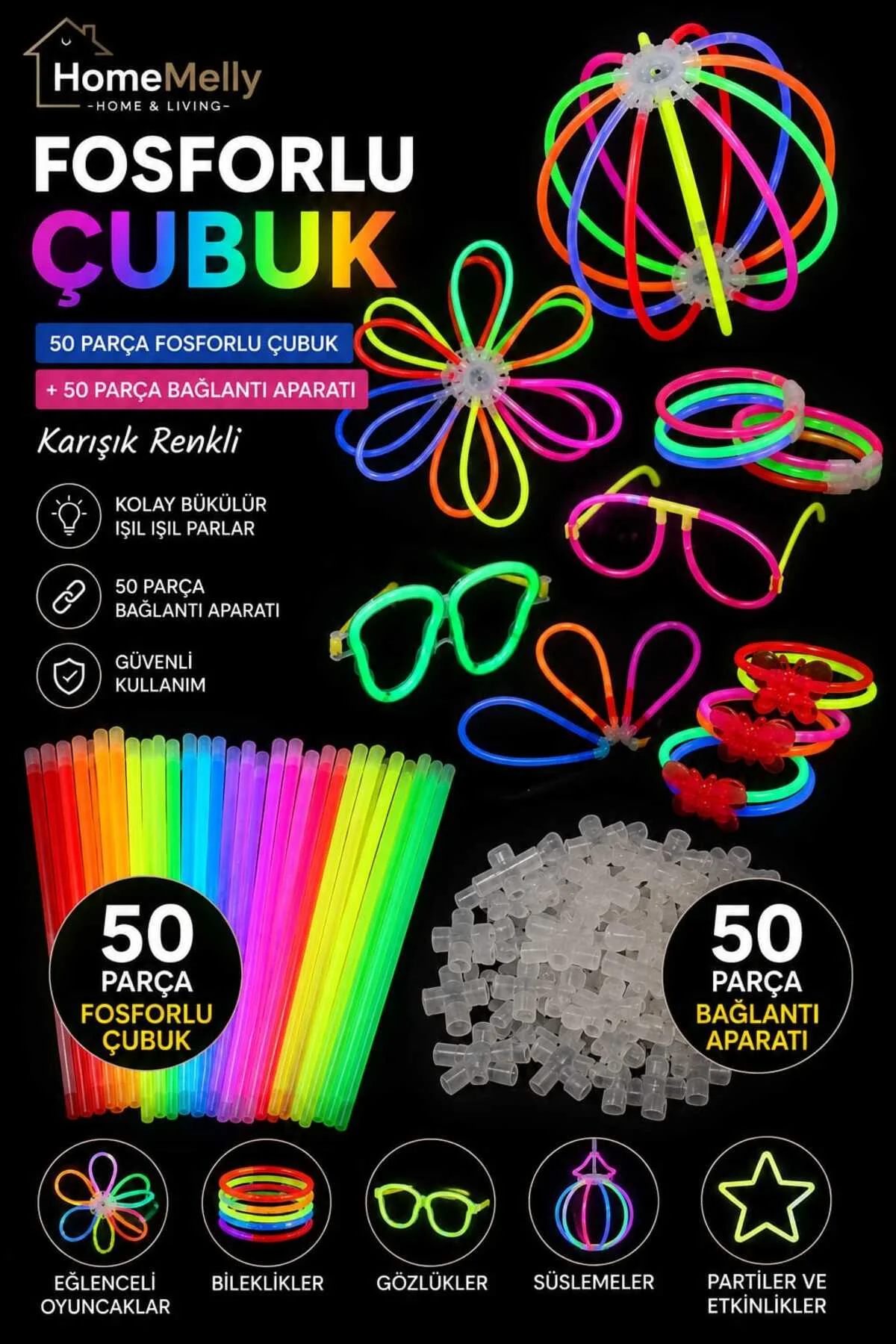 100 Parça Fosforlu Çubuk, Eğlenceli Çubuklar , Neon Çubuklar 100 Parça Fosforlu Çubuk, Eğlenceli Çubuklar , Neon Çubuklar