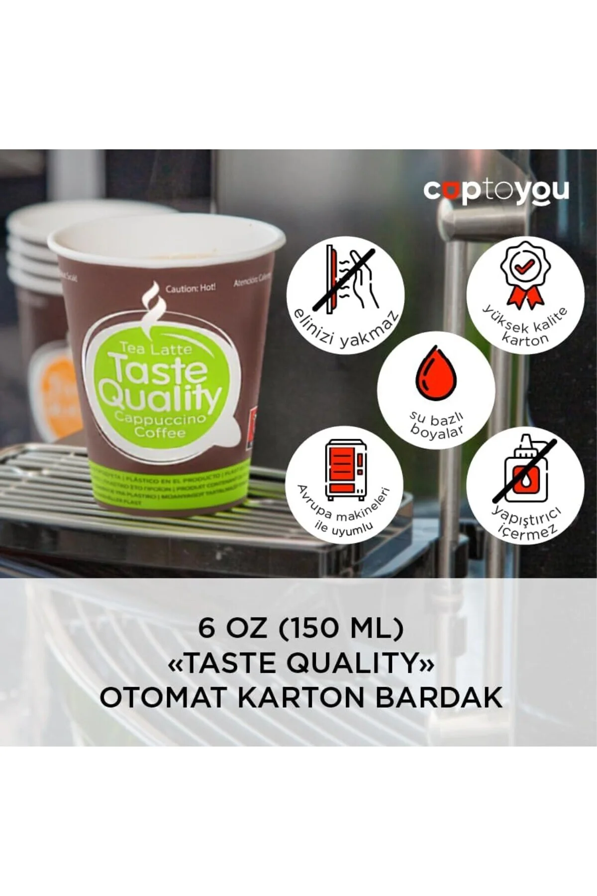 100 parça tek kullanımlık karton bardak 6 oz, otomat bardakları 150 ml, Taste Quality küçük 100 parça tek kullanımlık karton bardak 6 oz, otomat bardakları 150 ml, Taste Quality küçük