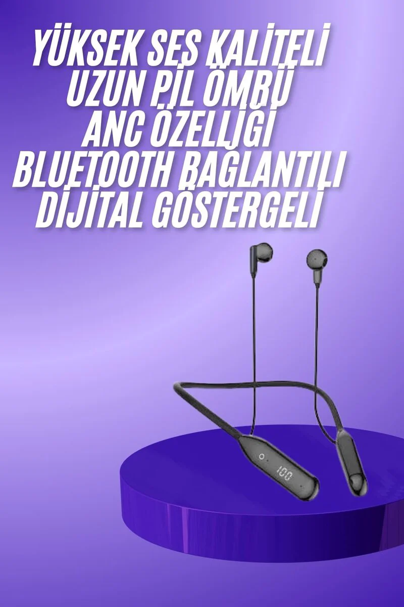 100 Saat Kablolu Boyun Askılı Dijital Göstergeli Bluetooth Kulaklık - Bluetooth 5.3, Uzun Pil Ömrü